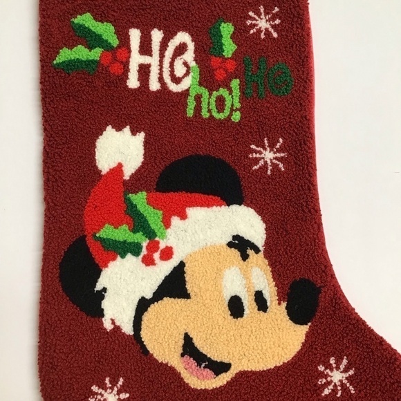 Disney Parks Santa Mickey Mouse Christmas Stocking HoHoHo Holly Snow Holiday Red - Picture 2 of 16